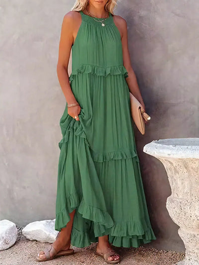 Josefien | Halter Neck Maxi Dress with Ruffles and Pockets