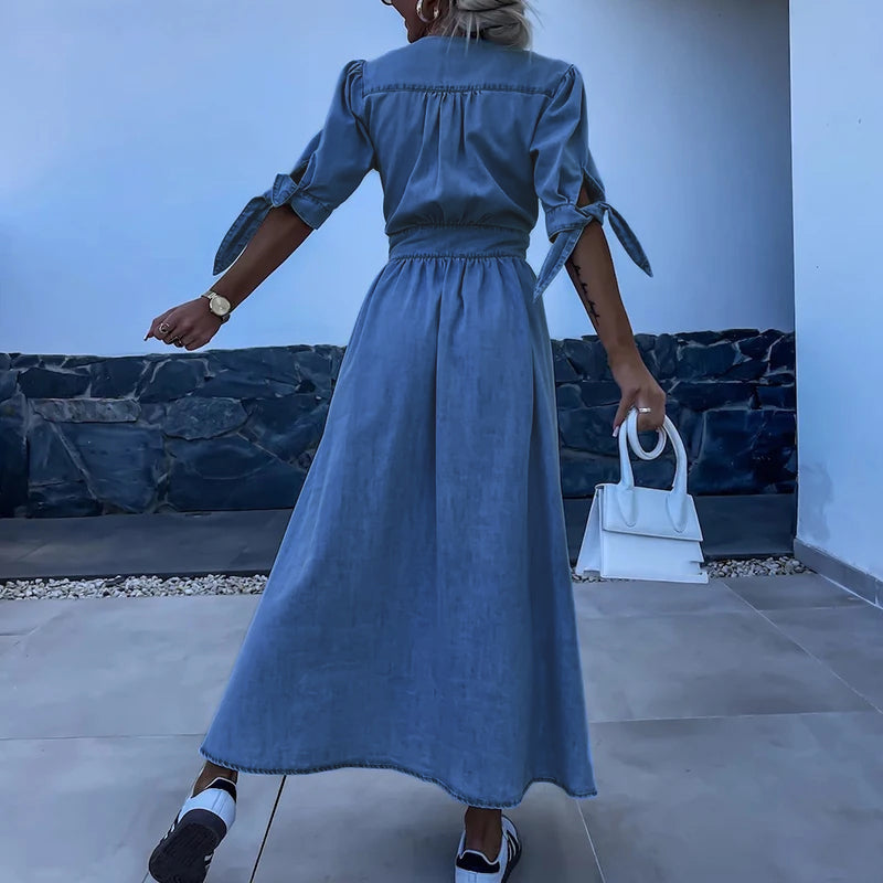 Lucy | Denim with Split and V-Neck Dress