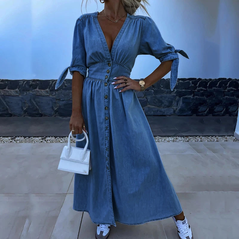 Lucy | Denim with Split and V-Neck Dress