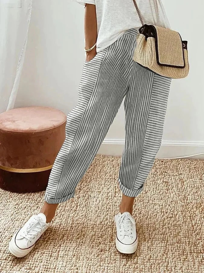 Lorah | Striped Cotton Trousers